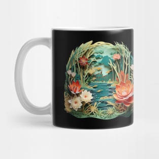 Plants and flowers in a pond made of paper 3d illusion Mug